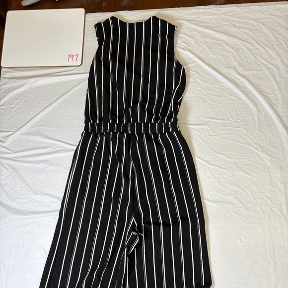 Hot Kiss Black White Striped Wide Leg Sleeveless Jumpsuit Tassel Waist Small - Picture 7 of 11